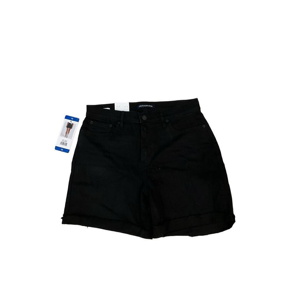 Calvin‎ Klein Mom Cuff Shorts Women's 10 Black Denim Dark Wash Cotton 5-Pockets